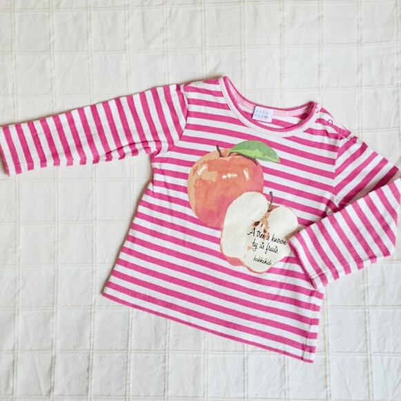 ◇249 hakka baby ハッカ　ボーダーにアップルプリント長Tシャツ　90