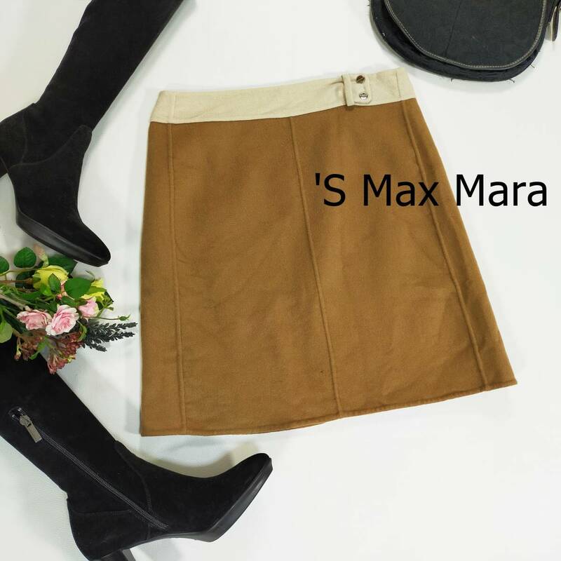 Max Mara マックスマーラ ボックススカート サイズ38 M ブラウン 茶色 ウール アンゴラ混 ひざ上丈 シンプル かわいい スナップ 3603