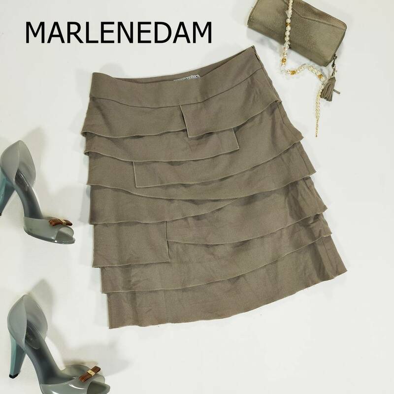 MARLENEDAM マーレンダム ティアードスカート サイズ40 L グレー 灰色 ひざ上丈 フリル カシミヤ混 羊毛混 かわいい シンプル 3601