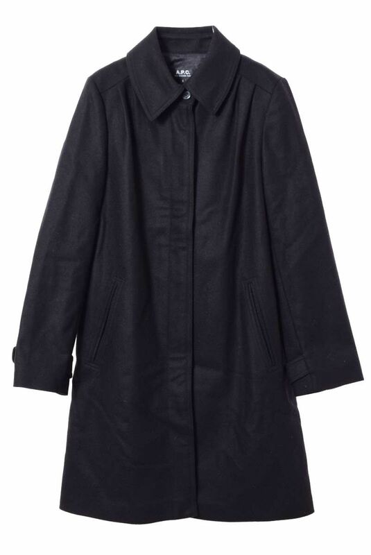 美品 A.P.C. ウール 比翼 ステンカラー コート S ブラック アーペーセー KL4CL2KL00