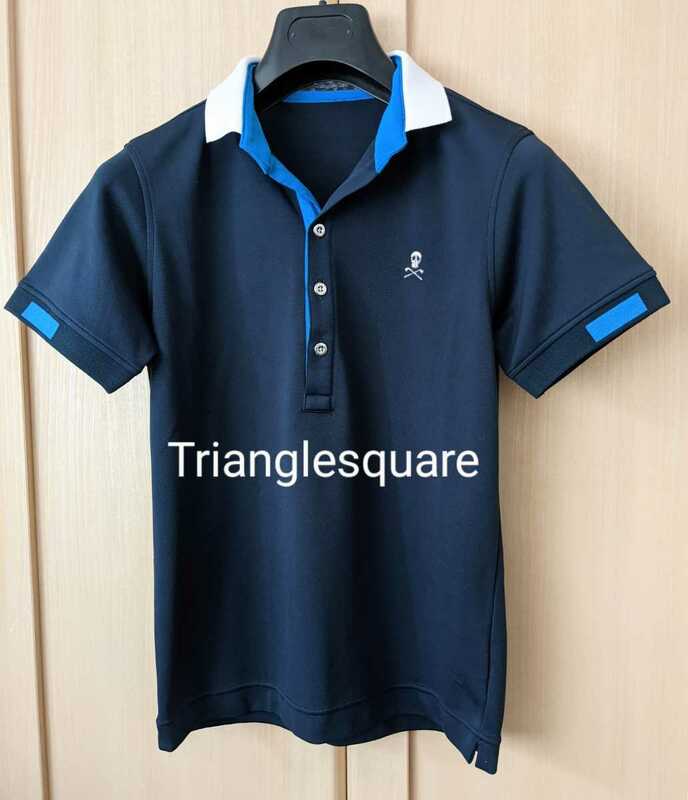 Trianglesquare メンズS トライアングルスクエア ゴルフ ブランドロゴプリント 半袖 ポロシャツ ネイビー 日本製 送料無料