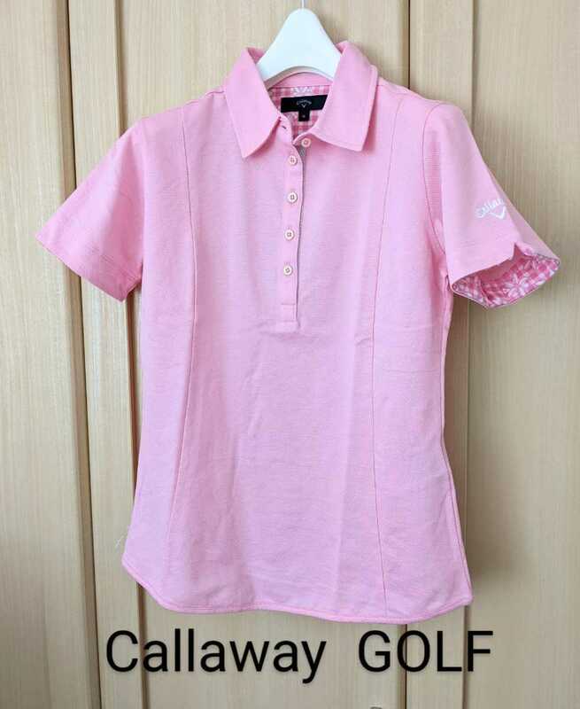 Callaway レディースM キャロウェイゴルフ ブランドロゴ刺繍 半袖 ポロシャツ ピンク 正規品 送料無料