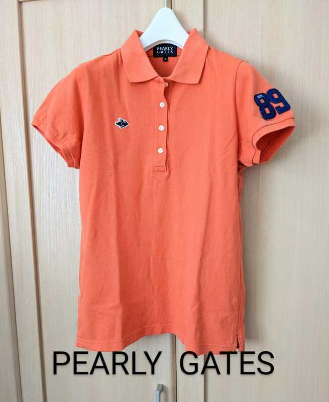 PEARLY GATES レディース0 パーリーゲイツ 半袖 ゴルフ カノコ ポロシャツ ブランドロゴ刺繍 S相当 日本製 正規品 オレンジ