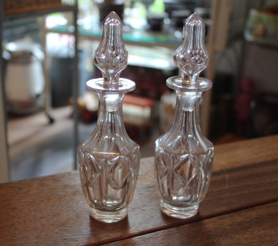 ヴィンテージ アンティーク【クリスタルガラス ビネガー オイル 瓶 2本】調味料 小瓶 パフュームボトル