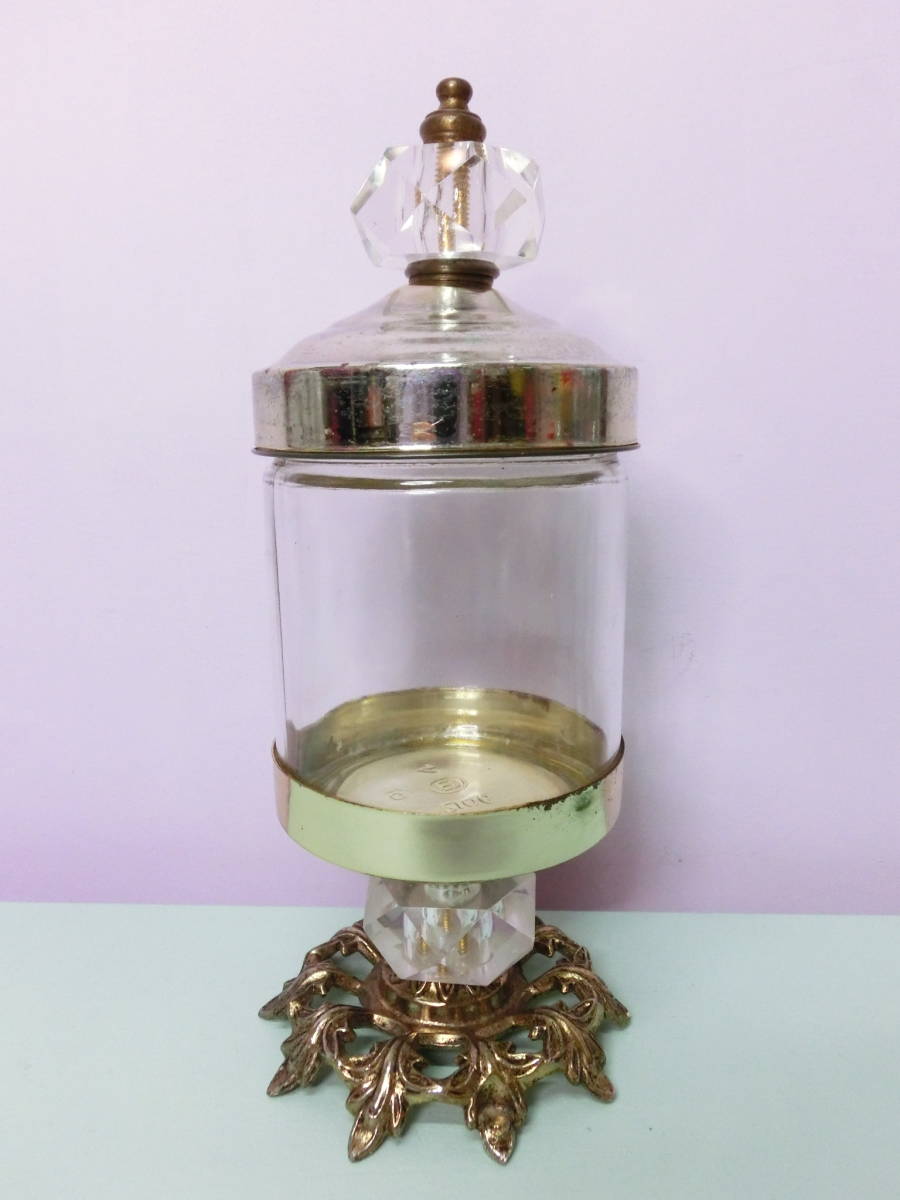 ビンテージ USA ガラス キャニスター 小物入れ キャンディポット ケース 金属蓋つき Vintage お菓子雑貨 アンティーク キッチン 昭和レトロ