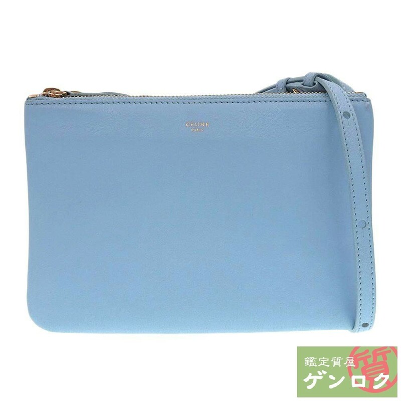 【中古】CELINE セリーヌ トリオ ポーチ ポシェット ショルダーバッグ ライトブルー 水色 レザー レディース【質屋】