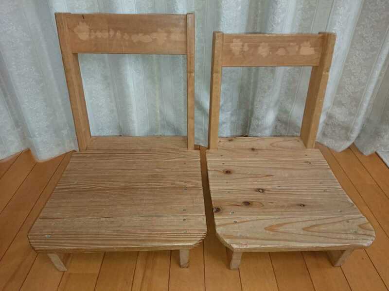 バラ売り可 ハンドメイド 木製ローチェアー 座椅子 アンティーク 手作りいす2個ペアー学習イス背もたれ手造りキッズ子供用ウッド家具こども