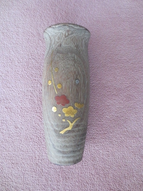 ★アンティーク★木製花瓶★サイズ,高さ、約２９５㎜、直径、約１１３ｍｍ★５０年以上前のものです★
