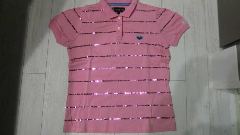 Callaway キャロウェイ 刺繍 ワッペン 半袖 ポロシャツ サイズL ピンク レディース golf ゴルフ スパンコール