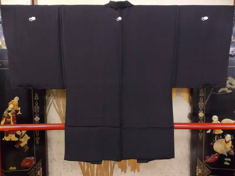 きもの今昔３６５７　男の和服　高級正絹黒羽二重紋付羽織　躾け糸付き　未使用品　極上品