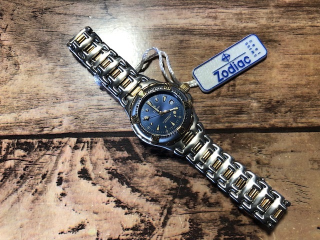 レア 新品 未使用 Zodiac ゾディアック SWISS MADE professional 200 METERS デイト コンビ×ネイビー系 クオーツ レディース 腕時計