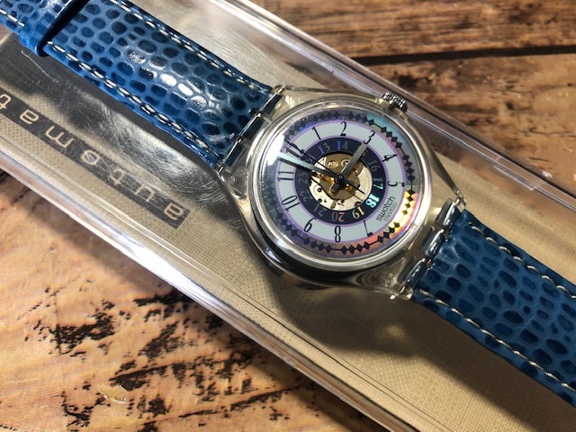 レア 美品 付属品付 swatch スウォッチ automatic AG1993 スケルトン ミラー 純正革ベルト 機械式 メンズ サイズ 腕時計