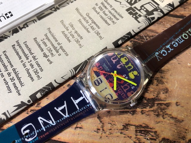 レア 良品 付属品付 swatch スウォッチ AG1995 HANG IT OUT 純正ラバーベルト クオーツ ボーイズ サイズ 腕時計