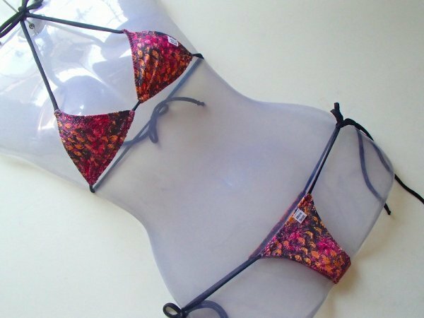 bra42 ◎【新品】ビキニスブラジル　ミニ　マイクロビキニ　Tバックビキニ　オレンジ　ピンク柄 Ⅱ　 Bikinis Brasil　S～Mサイズ◎