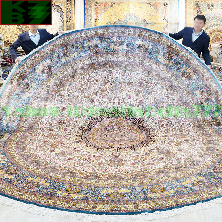 【贅沢敷物】ペルシャ 絨毯 シルク★370ｘ370ｃｍ 100％ ハンドメイド カーペット ラグ 住まい インテリア 応接間 リビング 高級 装飾 W60