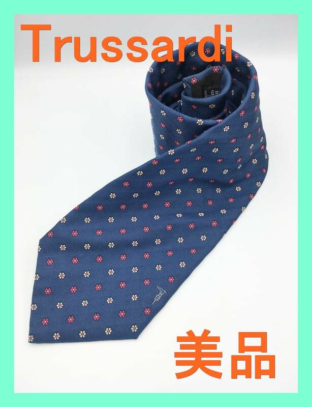 ★美品★ Trussardi トラサルディ ネクタイ メンズ 柄 シルク 絹 ファッション 小物 スーツ シャツ ビジネス フォーマル タイピン カフス