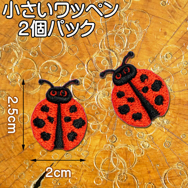 小さい・刺繍アイロンワッペン・アップリケ【てんとう虫】2個セット/テントウムシ アイロン 糊付き パッチ グッズ 雑貨 通販 虫 昆虫 動物