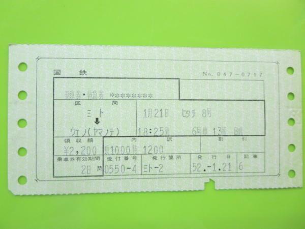 H063 マルス券N型 乗車券特急券 ひたち8号 水戸-上野 S52