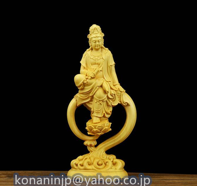 新作 観音菩薩 水月自在観音立像 仏教工芸品 一刀彫り 極上彫 木彫仏像