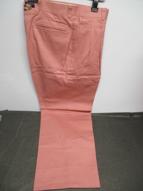 H626/クリーニング済み 85cm スラックス ピンク 刺繍 ゴルフ パンツ 日本製