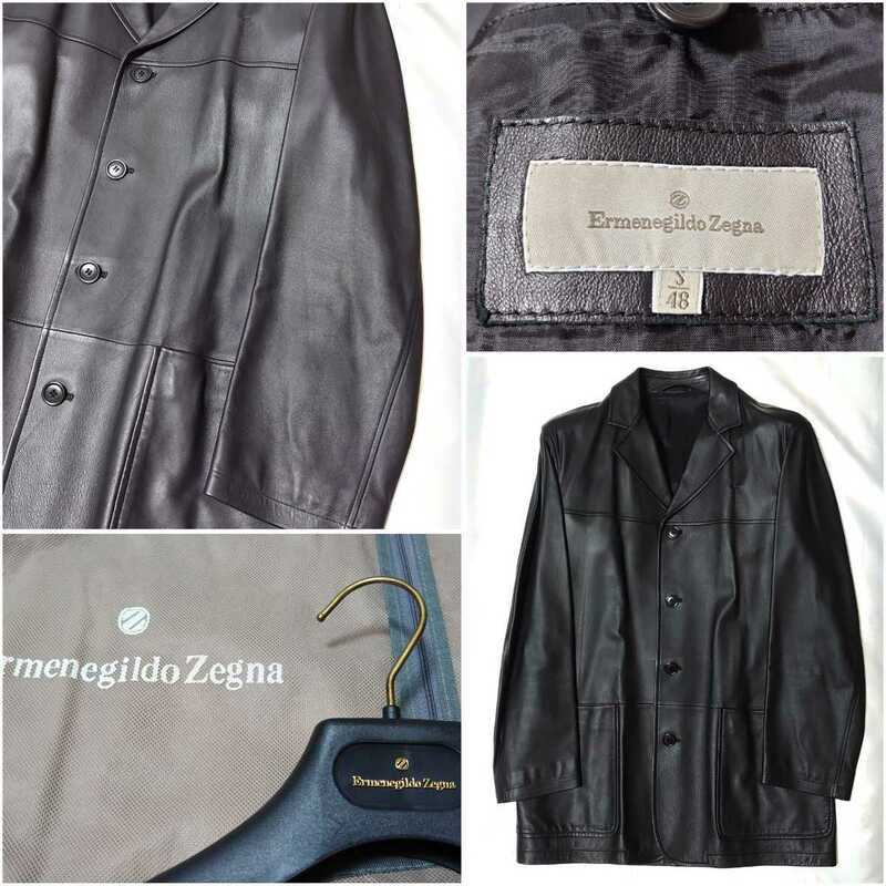 【新品￥38万【Ermenegildo Zegna エルメネジルド・ゼニア Made in ITALY【タグ48 日本M〜Lサイズ】羊革ラムナッパレザージャケット【艶黒