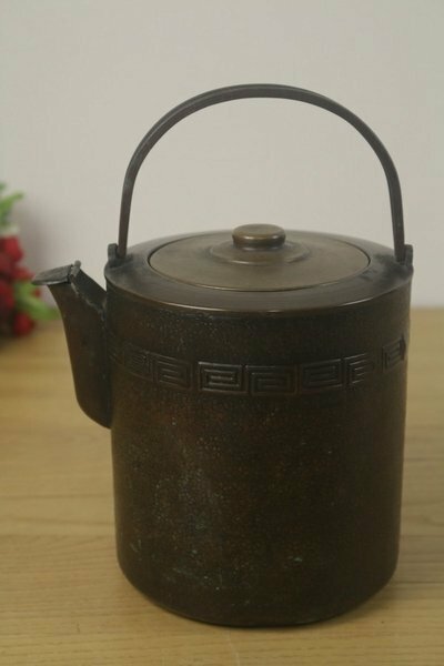 銅薬缶 水差 やかん 二本手 円筒型 茶道具　管：Z4540