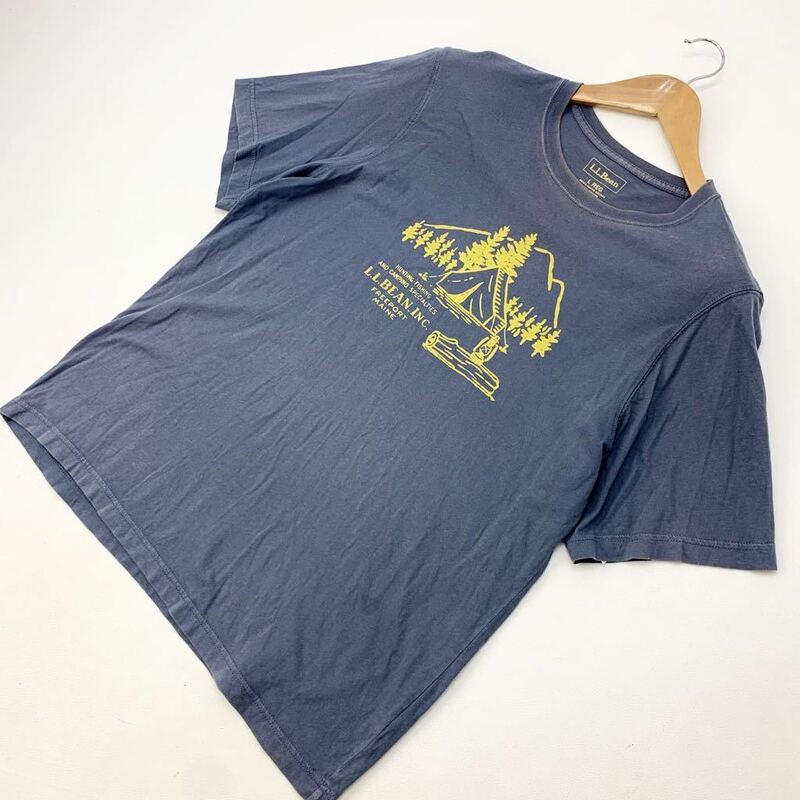 エルエルビーン ☆ L.L.Bean 半袖 Tシャツ ライトネイビー イエロー L 春夏 大人 アウトドア キャンプ 気分上がる ロゴプリント◎■G187