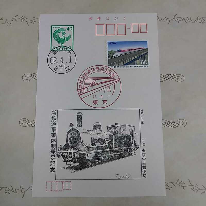 40円はがき　新鉄道事業体制発足記念切手スタンプ　昭和62年　1987年　国電記念スタンプ　二枚