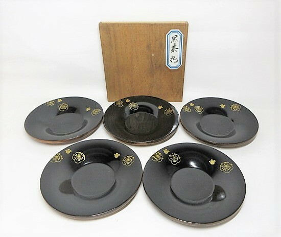 初だし品　黒塗　蒔絵　梅紋　5客揃　共箱　茶道具　茶事　茶席　★広島発送★（岡山発送品同梱不可）