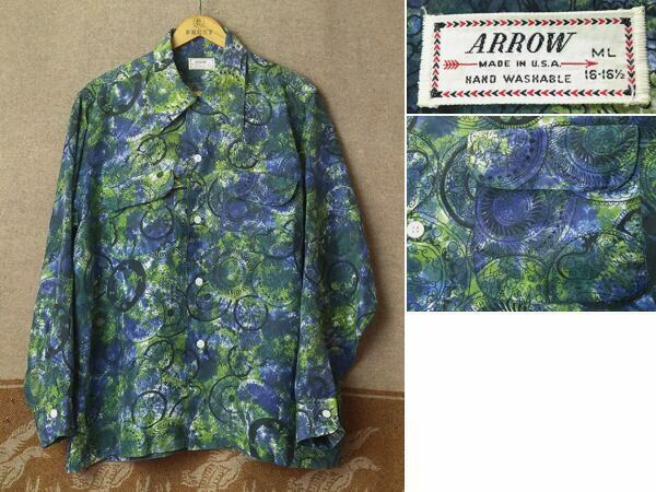 バティック 【ARROW】 50s Print Silky Rayon Shirt/ 50年代 シルク レーヨン シャツ タイダイ オープンカラー ボックス ビンテージ 40s60s