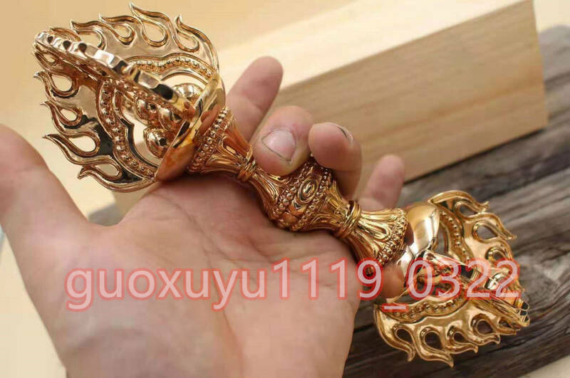 「密教法具 寺院用仏具」 寶珠杵 真鍮製磨き仕上げ 22cm