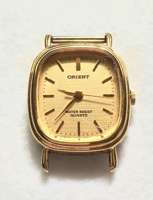 ☆ORIENT オリエント QUARTZ クオーツ WATER RESIST GP STAINLESS STEEL BACK A055B6-20CS フェイスのみ 電池交換済 動作品 ジャンク