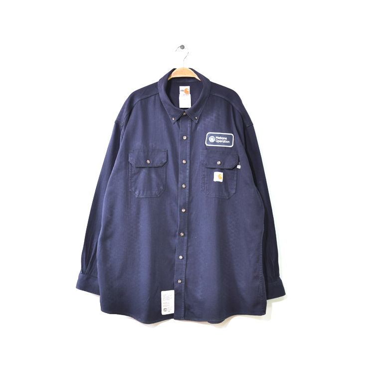 【送料無料】カーハート ワッペン付き ワークシャツ BDシャツ 長袖シャツ ネイビー メンズ2XL ビッグサイズ carhartt 古着 CA0703