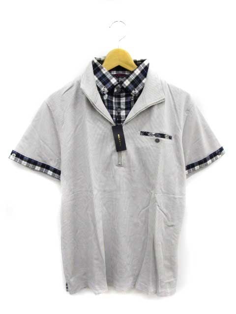 ∞【未使用】MALE&Co. メイルアンドコー カットソー Tシャツ フェイクレイヤード ストライプ チェック 半袖 L グレー メンズ □G8