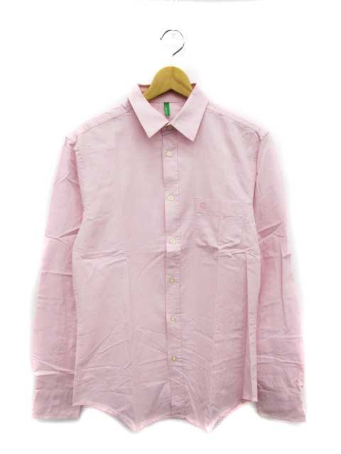 ∞【中古/美品】UNITED COLORS OF BENETTON ベネトン シャツ カジュアル ステンカラー 長袖 M ピンク メンズ □G8