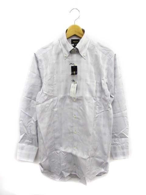 ∞【未使用】MALE&Co. メイルアンドコー シャツ ワイシャツ ドレス ボタンダウン チェック 長袖 L-82 ライトグレー メンズ □G8