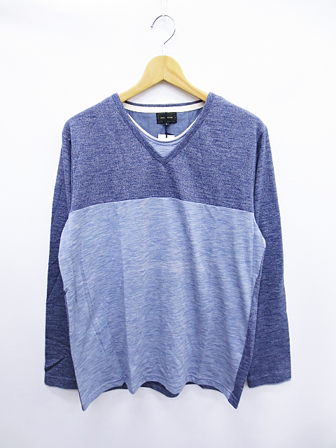 ∞【未使用】MALE&Co. メイルアンドコー カットソー Tシャツ 長袖 切り替え フェイクレイヤード L ブルー 青 メンズ □G8