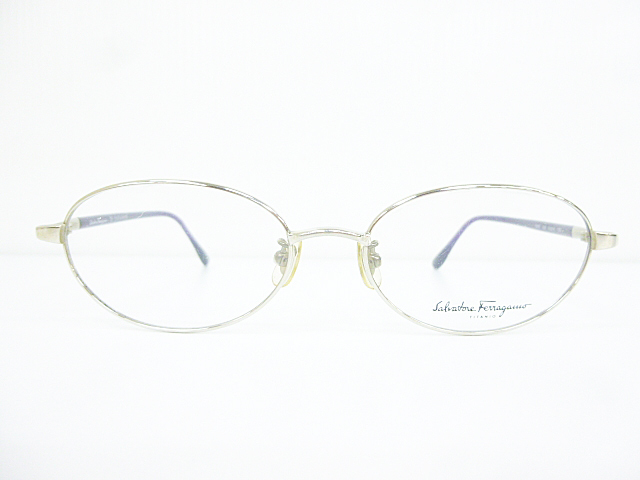 ∞【デッドストック】Salvatore Ferragamo フェラガモ 眼鏡 メガネフレーム 1568T 52[]16-135 シルバー メタル フルリム TITANIO □H8