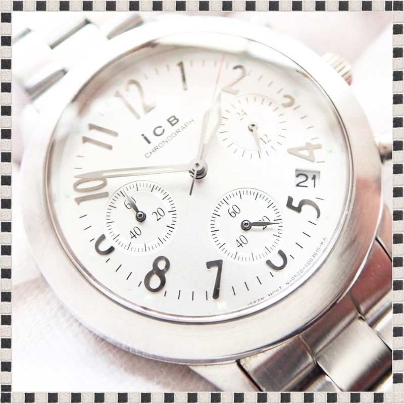 アイシービー 0520-S002109 クォーツ クロノグラフ デイト スモールセコンド 35mm レディース 腕時計 稼働品 ICB
