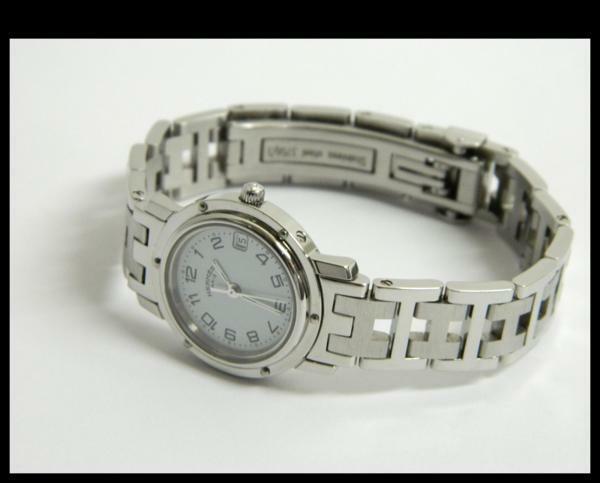 動作品 HERMES クリッパー レディース 腕時計 女性用 ホワイト 白 シルバー CL4.210 エルメス USED品