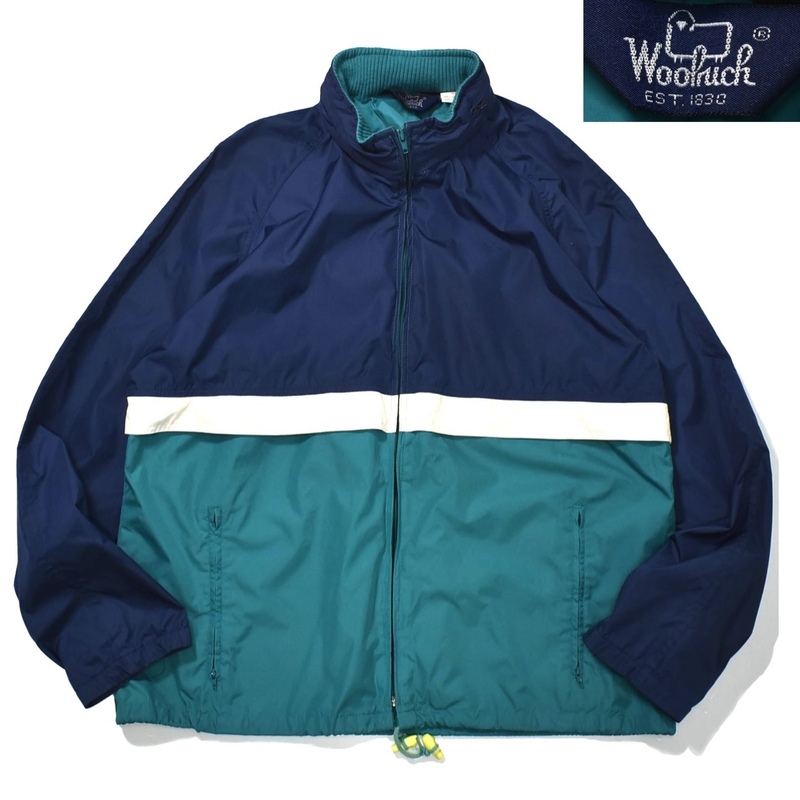 [L] 80s Woolrich 3トーン ナイロン ジャケット ネイビー ウールリッチ フード パーカ ビンテージ USA 古着 vintage 70s 90s