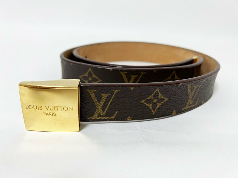 送料無料 LOUIS VUTTION ルイヴィトン モノグラム サンチュール・キャレ ベルト メンズ ゴールド金具 100/40 M6801W 美品