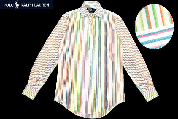 Y-3688★送料無料★超美品★Polo by Ralph Lauren ポロ ラルフローレン REGENT★正規品 レインボー ストライプ 長袖 ドレスシャツ 37-80