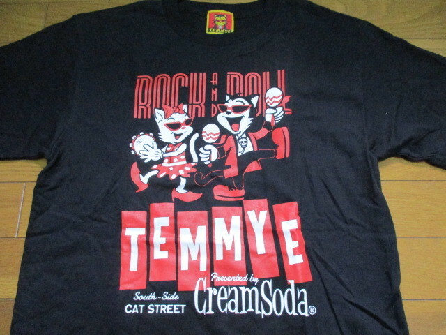 クリームソーダ　Tシャツ　Mサイズ　黒　ロゴ　猫　TEMMYE　ロカビリー　ロックンロール　CAT STREET CREAM SODA