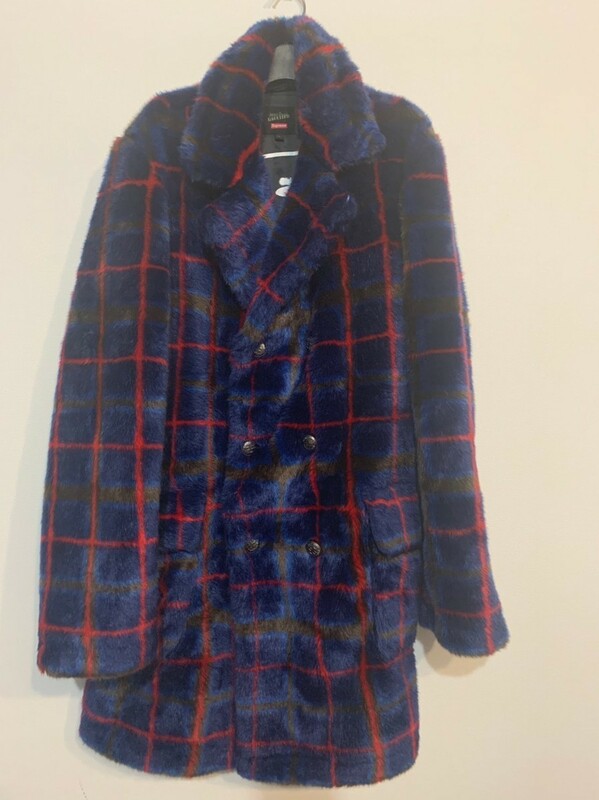 ☆SUPREME ×Jean Paul Gaultier シュプリーム×ジャンポールゴルチエ☆【19SS】【Double Breasted Plaid Faux Fur Coat】ファーコート