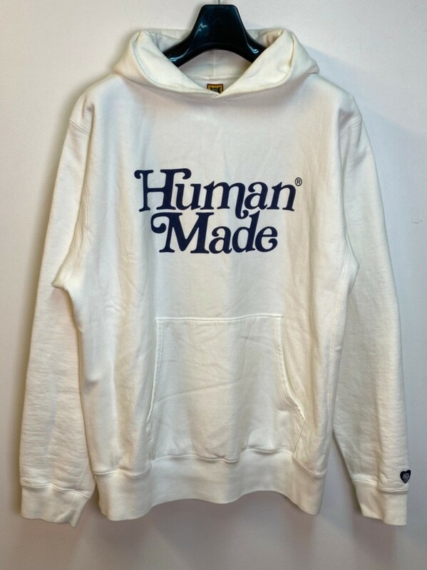 ☆HUMAN MADE×Girls Don't Cry ヒューマンメイド×ガールズドントクライ☆ PIZZA HOODIE GDC#1 ホワイト×ロゴネイビー