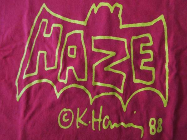 00's USA製 HAZE LTD オールド Keith Haring BAT LOGO Tシャツ キッズ M エリック ヘイズEric キース へリング コラボ グラフィティART芸術