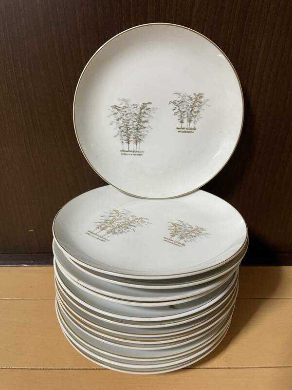 114　深川製磁 13枚　銀彩 竹林 オールド 有田焼 取り皿 大皿　和食器