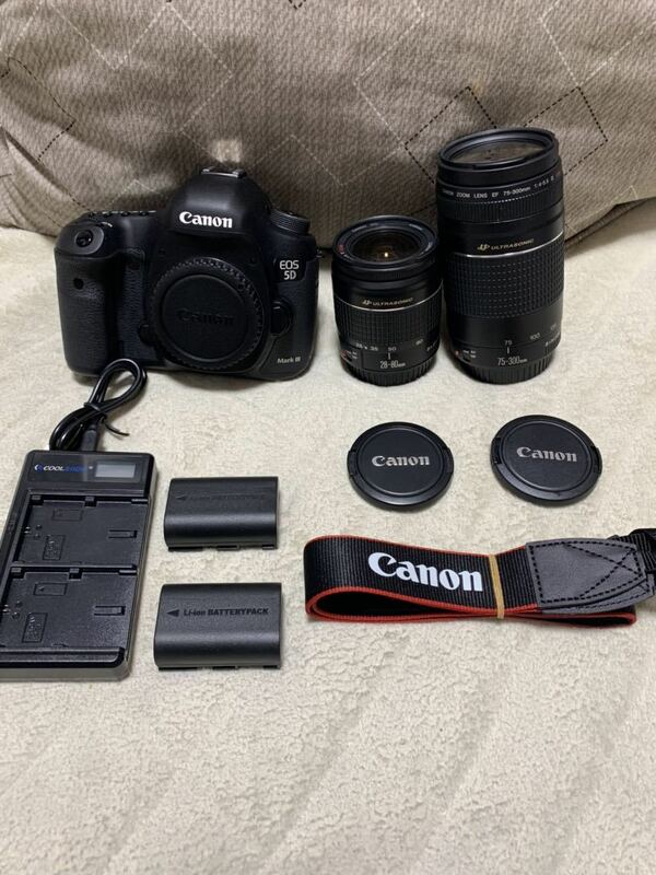 キャノン Canon デジタル一眼レフカメラ EOS 5D Mark III EOS5DMK3標準&望遠ダブルレンズセット☆099