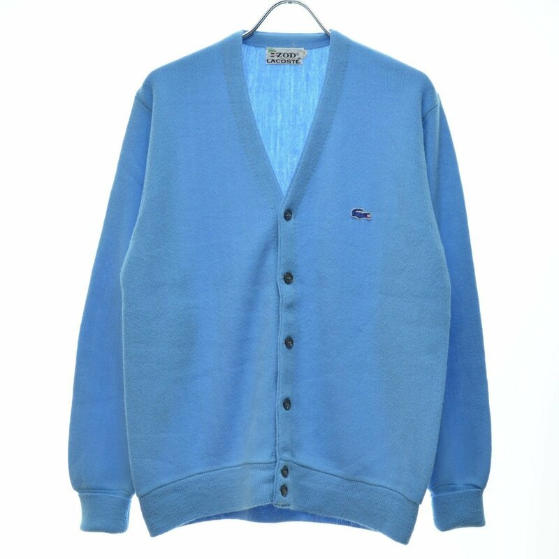 【M】IZOD LACOSTE / アイゾッド ラコステ 70s 糸巻きタグ 青ワニ アクリルニット長袖カーディガン